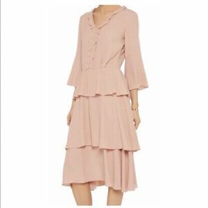 Iris & Ink Ruffled tiered crepe dress size 8 beige pink